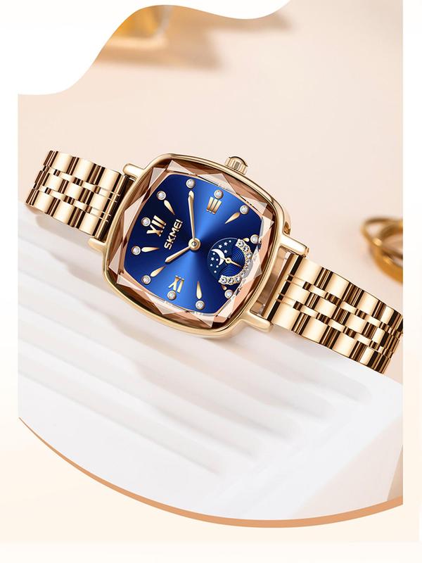 Women's Elegant Rhinestone Decorated Square Dial Quartz Watch, Fashionable Waterproof Wristwatch, Trendy Exquisite Watch for Women As Gift