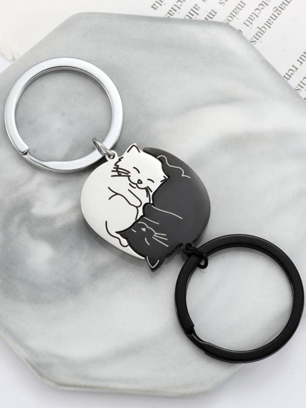 Cute Cartoon Cat Design Bag Charm, Stainless Steel Keychains for Women & Men, Trendy All-match Bag Charms for Birthday Gift