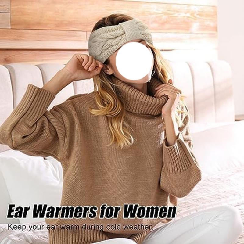 Warm Winter Headbands for Women Cable Crochet Turban Ear Warmer Headband Gifts with Plush