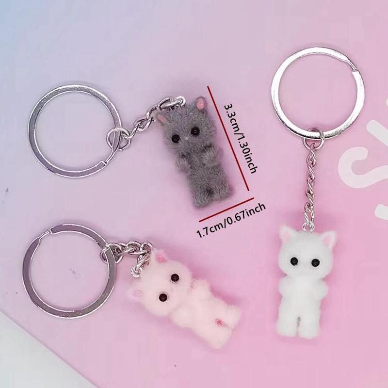 Cute Cat Design Plush Keychain, Mini 3D Flocking Cat Keychain for Phone, Backpack, Purse & School Bag Decor, Ideal Birthday Gift