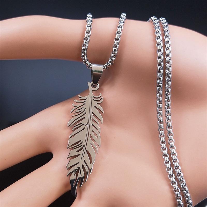 New stainless steel feather pendant hip-hop neutral style titanium steel necklace jewelry accessories