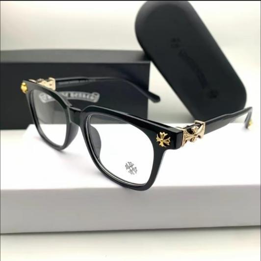 Chrome Heart Cox Ucker full frame square latest trend glasses, unisex black and black gold glasses, daily use glasses, computer gaming glasses, outdoor cycling glasses