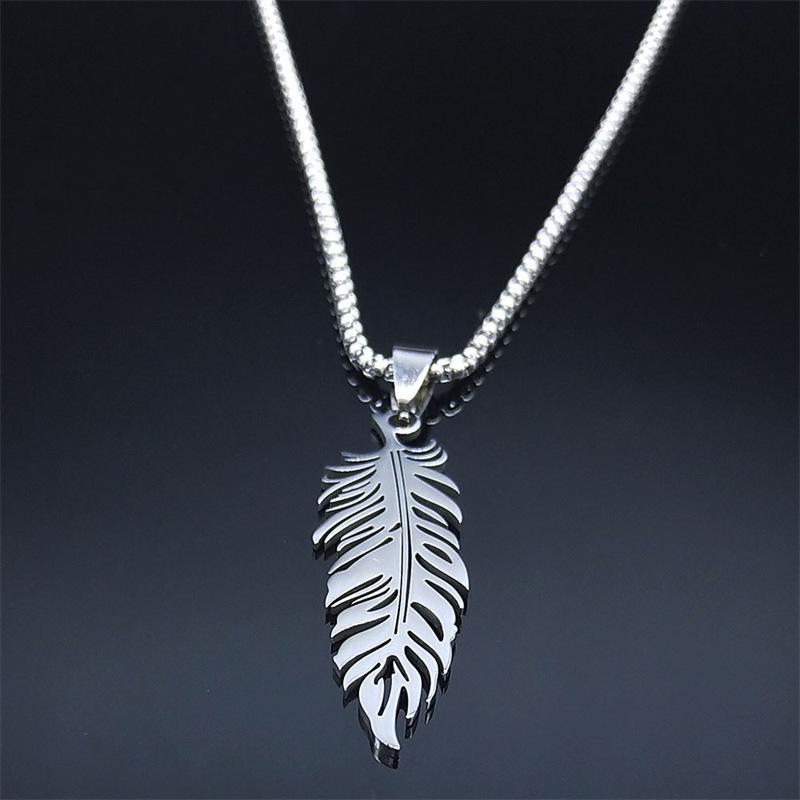 New stainless steel feather pendant hip-hop neutral style titanium steel necklace jewelry accessories