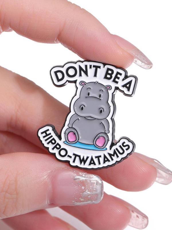 Cartoon Hippo Design Brooch, Cute Animal & Letter Pattern Brooch, Fashion Brooch for Daily Clothing Decor, Trendy All-match & Exquisite Brooch for Gift