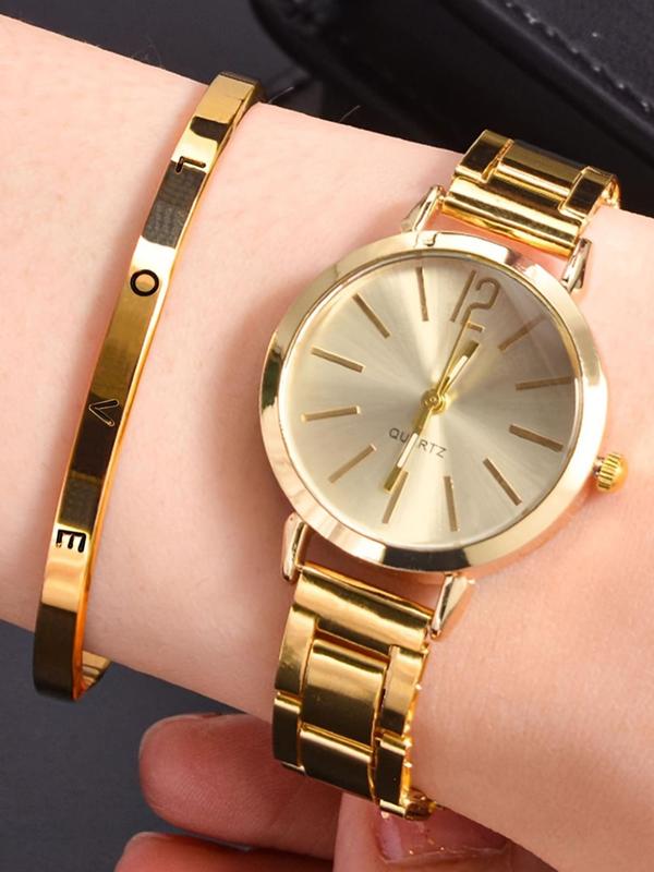 Women's Elegant Round Dial Quartz Watch & Bracelet Set Without Box for Gift, Fashion Watch Set for Party, Daily Decor, Trendy All-match & Exquisite Watch for Birthday Gift