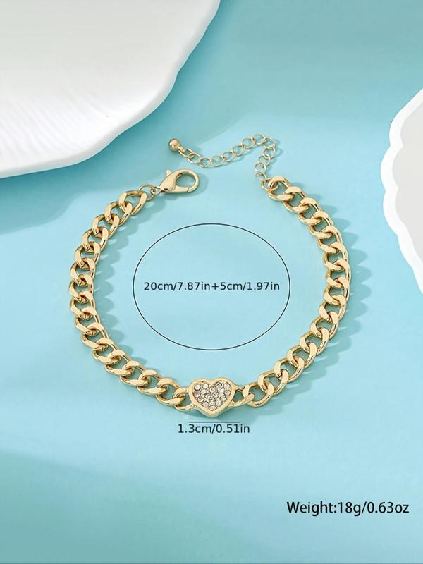 Women's Elegant Rhinestone Decorated Anklet, Fashionable Heart Design Anklet for Women & Girls, Trendy All-match & Exquisite Jewelry for Birthday Gift