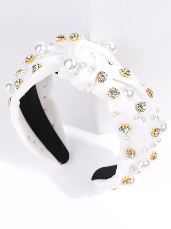 Faux Pearl & Rhinestone Headband, Cute Knot Design Hair Hoop for Women, Fashion Hair Accessories for Party, Fashion Show Dating, Skincare Makeup Headband