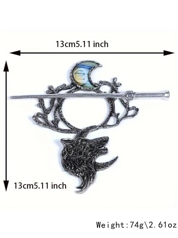 Women's Punk Style Wolf & Moon Design Hair Pin, 2024 New Trendy Vintage Hair Pin, Chic Gothic Hair Accessories for Hairstyle Decor