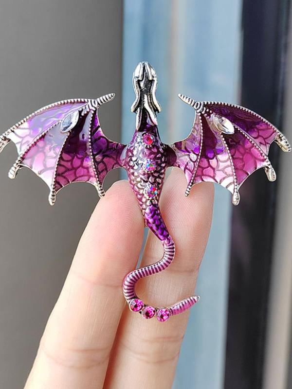 Fashion Rhinestone Decorated Ombre Dragon Design Brooch, Animal Shaped Design Brooch, Casual Versatile Clothes Accessories for Women & Men