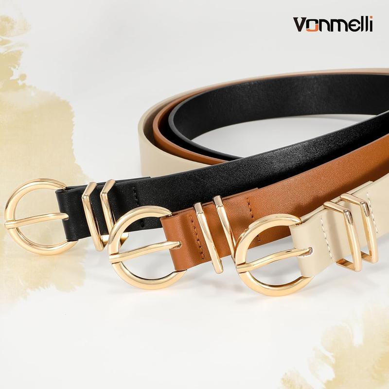 3 Pack Women's Leather Belts for Jeans Dresses Ladies Waist Belt with Fashion Gold Buckle