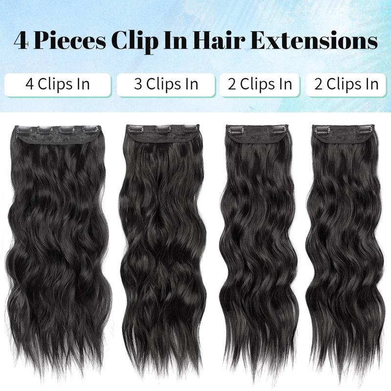 KooKaStyle Clip in Synthetic Hair Extensions Long Wavy 4PCS Thick Hairpieces to Chestnut Fiber Double Weft Natural Hair Extensions for Women