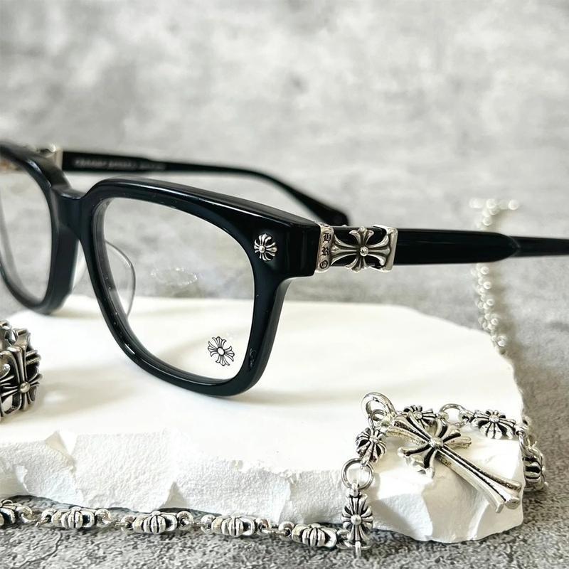 Chrome Heart Square Latest Trend Eyeglasses, Unisex Eyeglasses, Black and Black Gold Eyeglasses