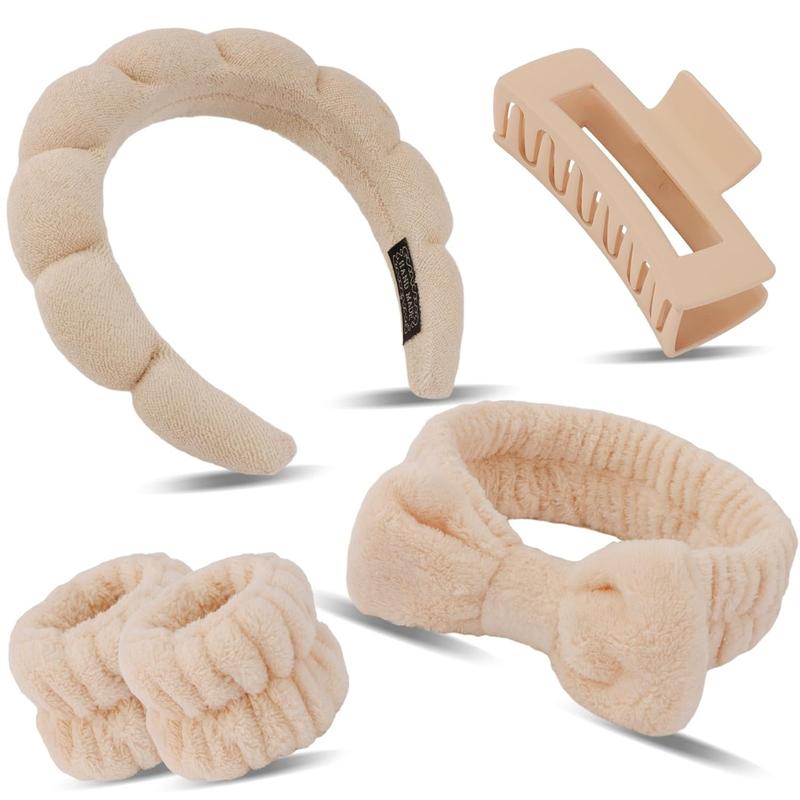 Spa Headband Wristband Set with Hair Clips Skincare Headbands for Washing Face Skin Care Puffy Makeup Headband Wrist Bands Preppy Teen Girl Gifts Cute Trendy Stuff Hair Accessories for Women