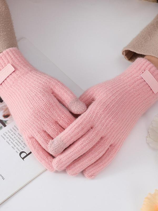 Unisex Solid Color Knit Gloves, Casual Touch Screen Warm Gloves for Fall & Winter, Fashion Accessories for Men & Women