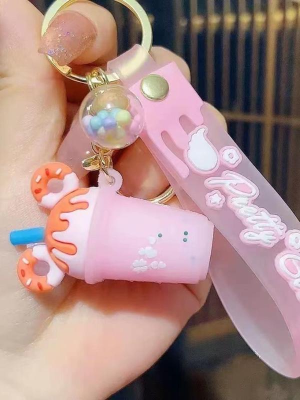 Summer Cute Cartoon Milk Tea & Ice Cream Design Keychain, Creative Keychain for Women & Girls, Fashion Keychain for Daily Clothing Decor