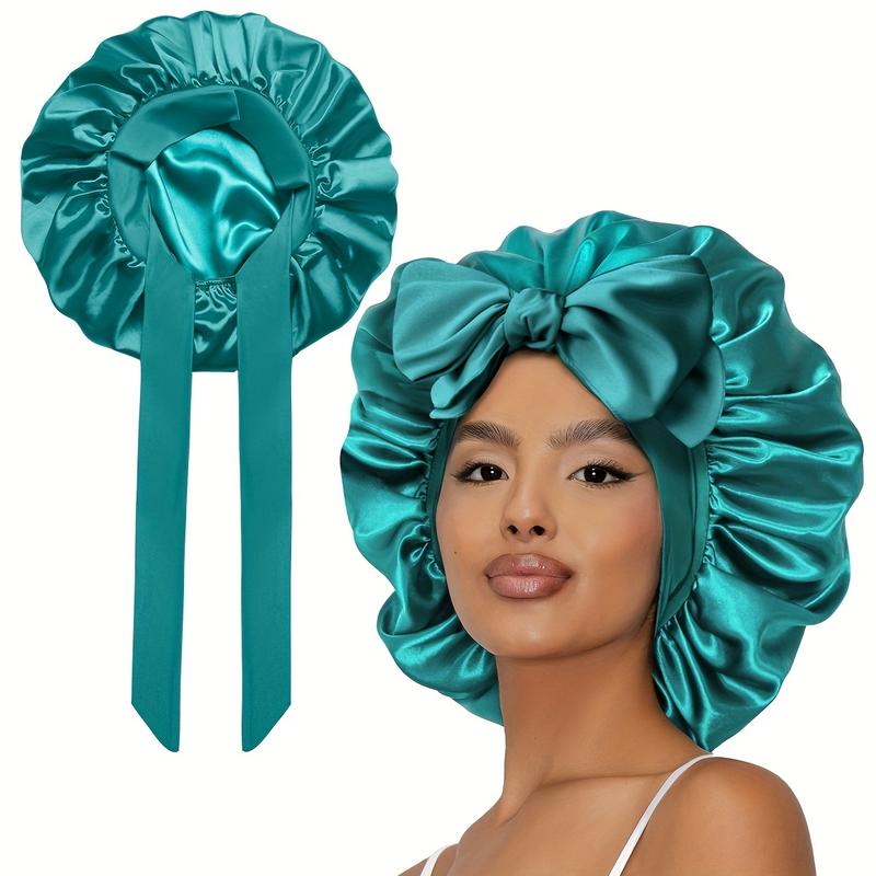 2024 Fashion Double Layered Satin Bonnet, Soft and Breathable, Adjustable Night Sleeping Cap Hair Care Bonnet Silky Bonnet with Elastic Tie Band for Women