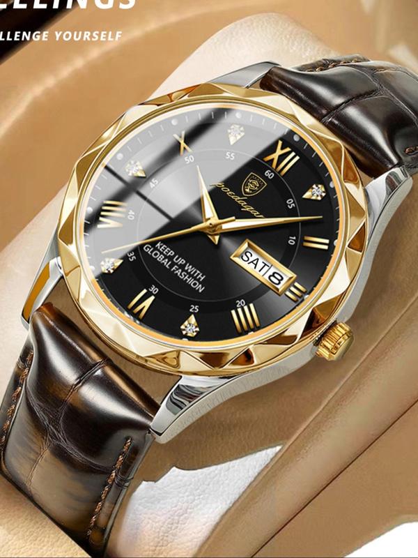 Men's Business Round Dial Analog Quartz Watch, Fashion Luminous Watch for Party, Daily Clothing Decor, Trendy All-match & Exquisite Watch for Birthday Gift with Box