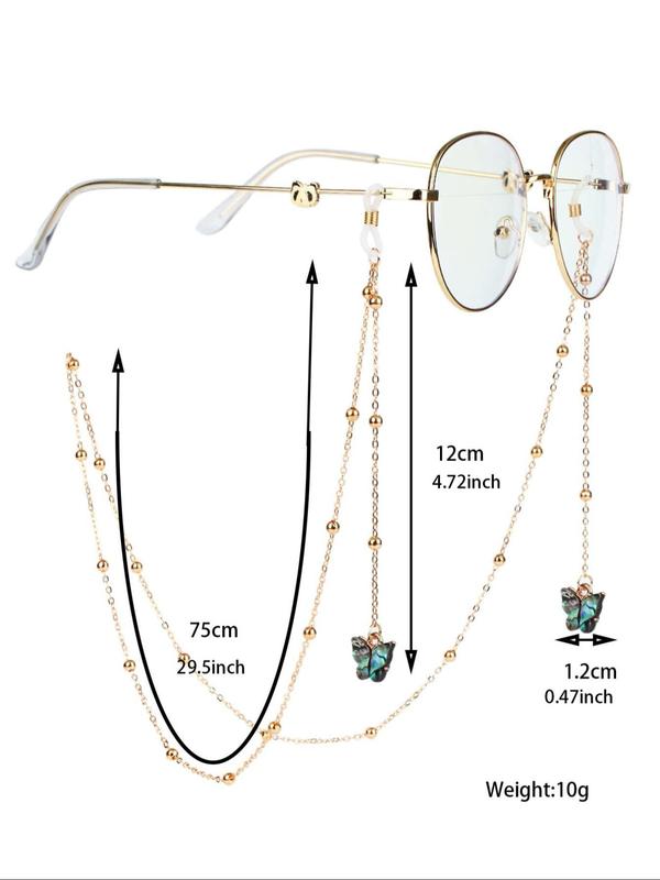 Fashion Butterfly Design Beaded Eyeglass Chain, Punk Style Eyewear Accessories For Men & Women