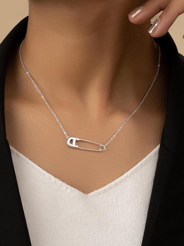 Women's Simple Plain Pin Design Pendant Necklace, Casual Versatile Mexican Summer Chain Necklaces Accessories for Daily Wear, without Box