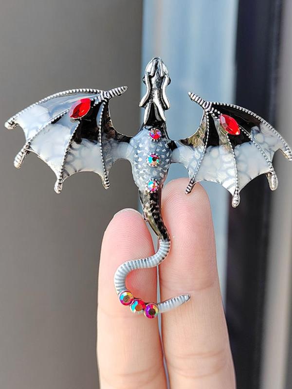 Fashion Rhinestone Decorated Ombre Dragon Design Brooch, Animal Shaped Design Brooch, Casual Versatile Clothes Accessories for Women & Men