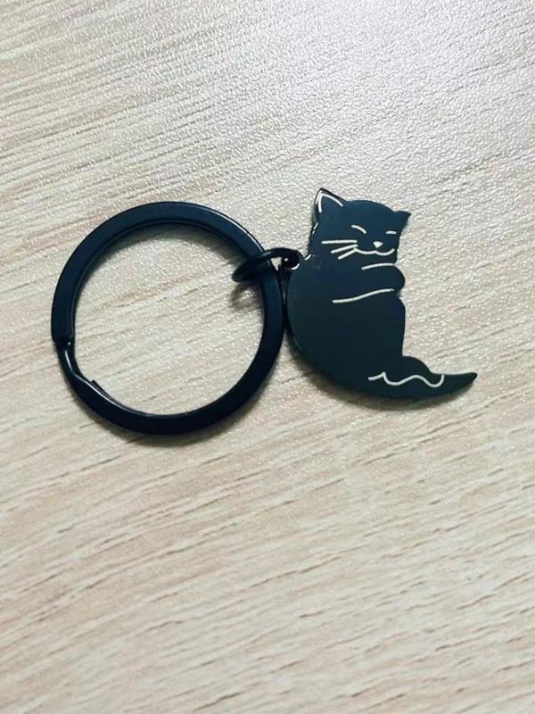 Cute Cartoon Cat Design Bag Charm, Stainless Steel Keychains for Women & Men, Trendy All-match Bag Charms for Birthday Gift