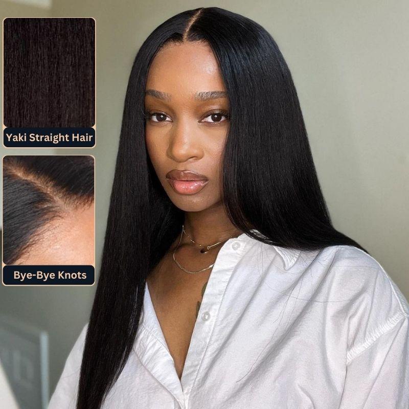 Nadula Bye Bye Knots 2.0 Yaki Straight 7x5 13x4 Human Hair Wig - Pre Cut & Pre Bleached Glueless Wig