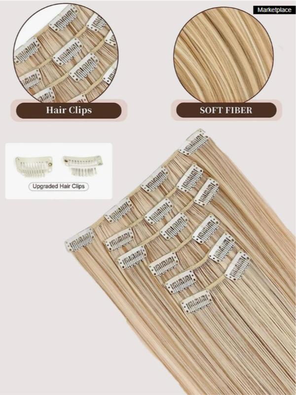 24 Inch Straight Hair Piece (6pcs), Heat Resistant Synthetic Hair Extension, Clip-in Hair Extensions for Women