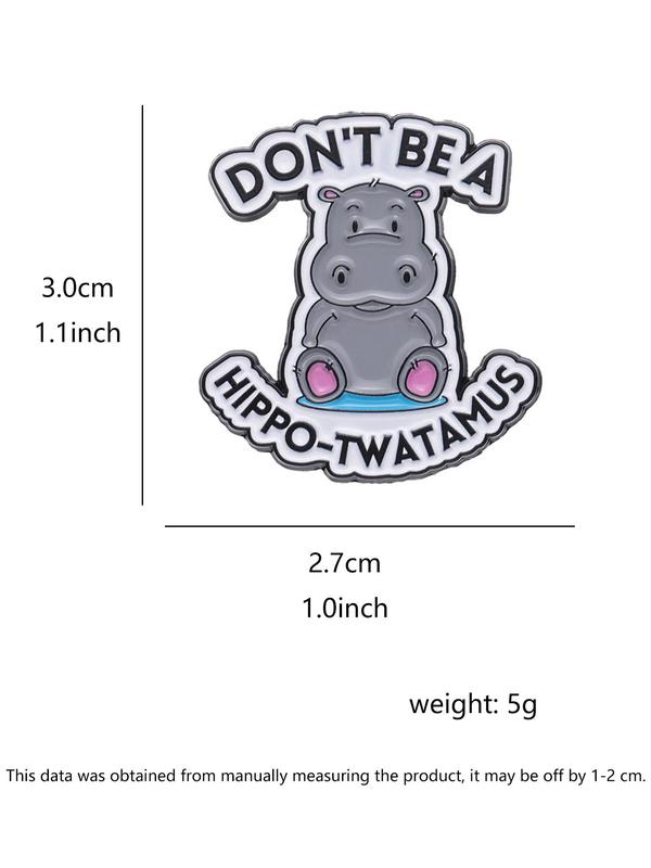 Cartoon Hippo Design Brooch, Cute Animal & Letter Pattern Brooch, Fashion Brooch for Daily Clothing Decor, Trendy All-match & Exquisite Brooch for Gift