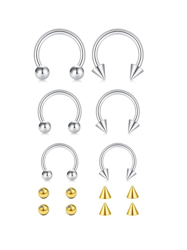 14pcs set Unisex 8 10 12mm Stainless Steel Nose Rings, Nose Piercing Jewelry, Nose Rings with 4pcs 3 4mm Replacement Heads