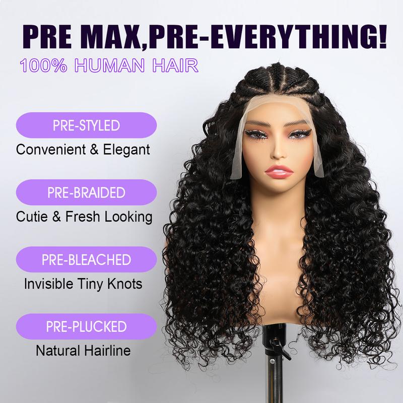 VIPbeauty 200% Density Pre braided Water Wave 13x6 Full Lace Frontal Human Hair Wigs Deep Wave Full Lace Front Wig HD Transparent Lace Wigs 12a Brazilian Virgin Human Hair Pre Plucked Bleached Knots