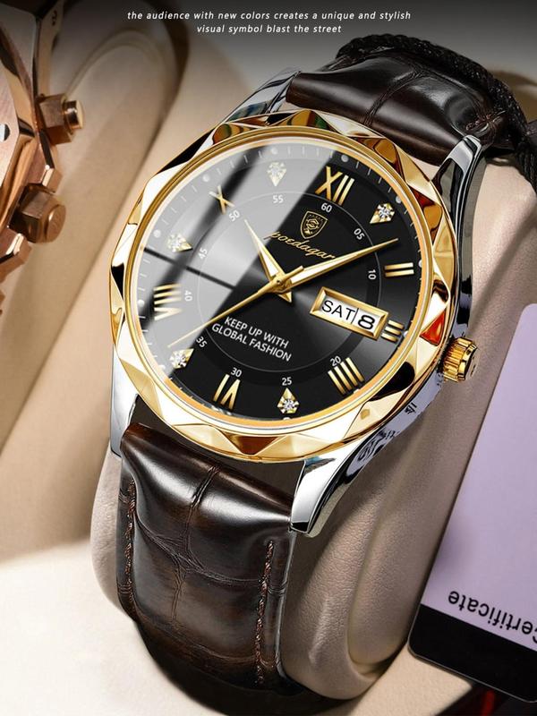 Men's Business Round Dial Analog Quartz Watch, Fashion Luminous Watch for Party, Daily Clothing Decor, Trendy All-match & Exquisite Watch for Birthday Gift with Box