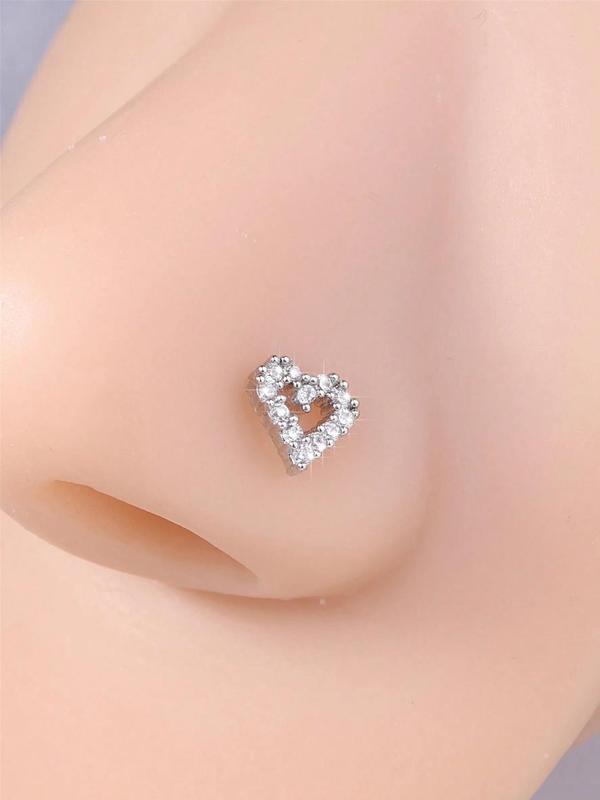 Summer Rhinestone Decor Heart Shaped Nose Ring, Trendy All-match & Exquisite Body Piercing Jewelry for Women & Girls for Party, Daily Clothing Decor