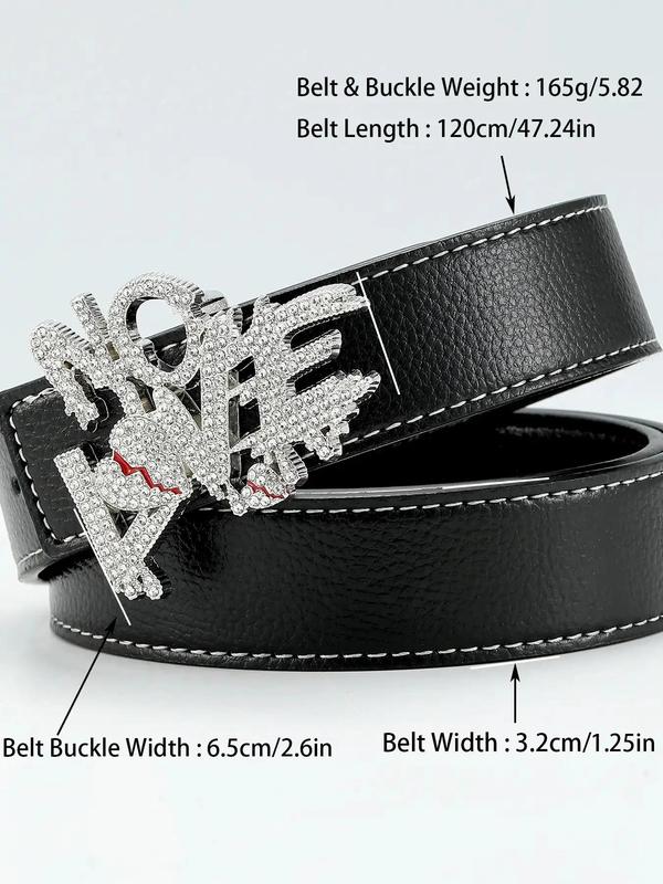 Men's Punk Style Letters Design Rhinestone Belt, Trendy Casual Pu Buckle Belt, Fashion Accessories for Daily Wear for Clothes Decoration for Matching Outfit,  Belts for Men