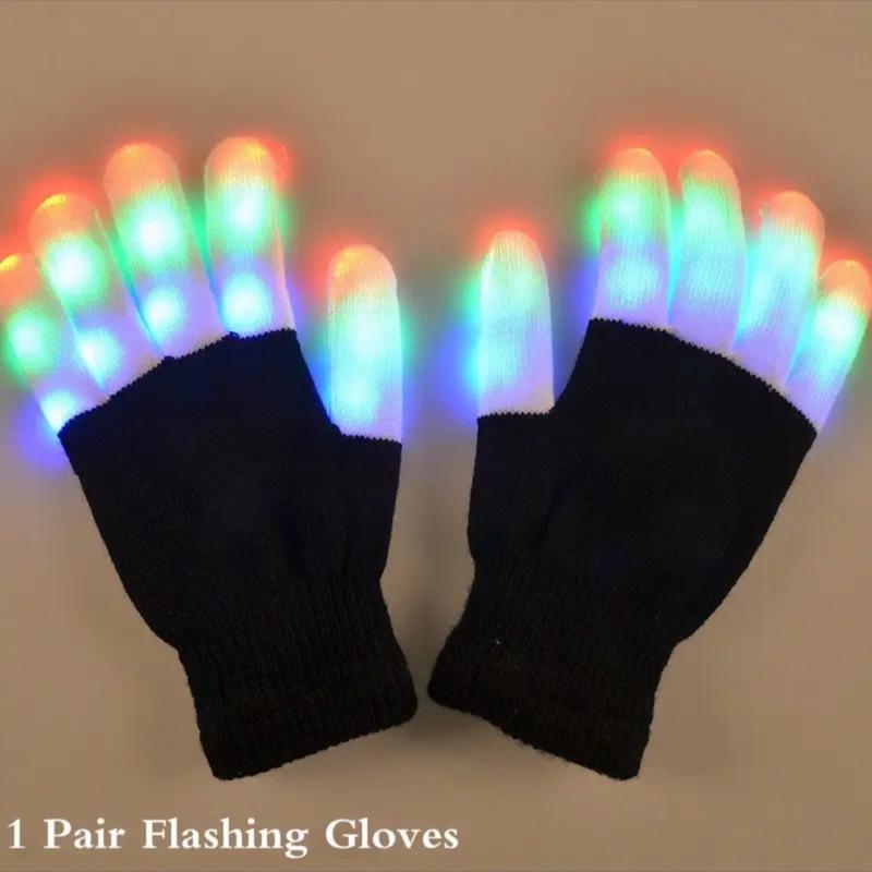 1 Pair LED Flashing Magic Gloves Colorful Finger Glowing Glove for Winter Festival Rave