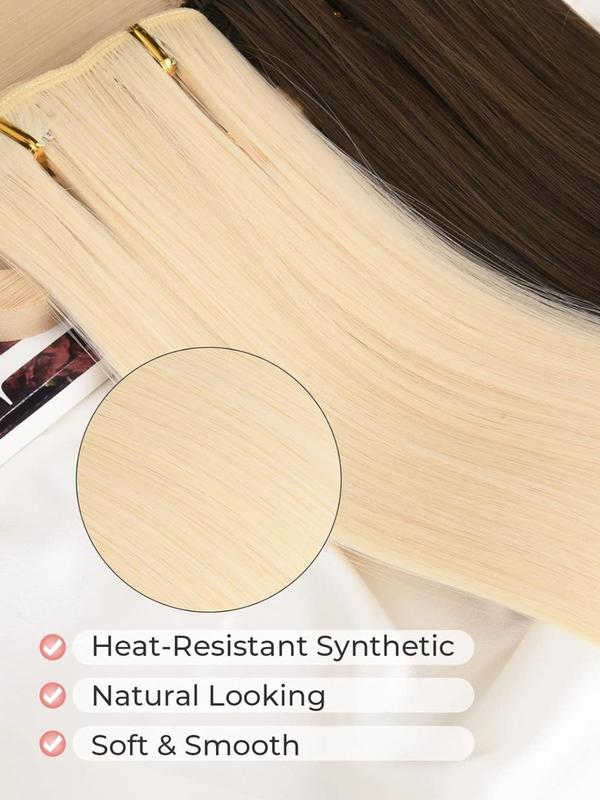 24 Inch Straight Hair Piece (6pcs), Heat Resistant Synthetic Hair Extension, Clip-in Hair Extensions for Women