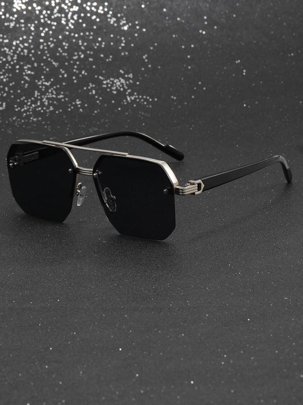 Men's Business Fashion Semi-rimless Sunglasses, Trendy Casual Double Bridge Sunglasses for Everyday Use, Fashion Accessories for Outdoor Activities