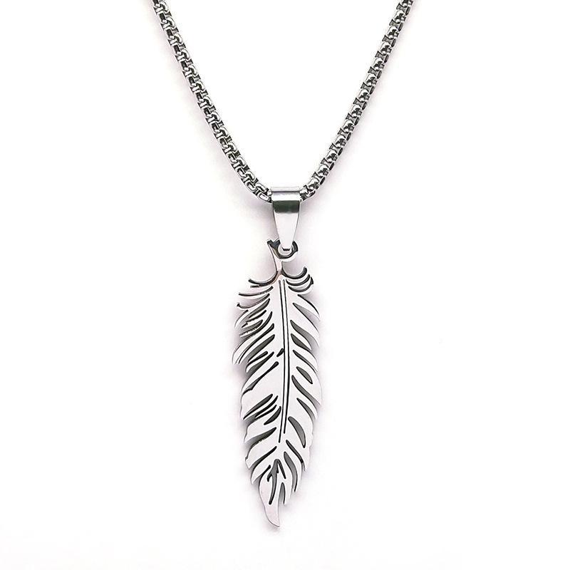 New stainless steel feather pendant hip-hop neutral style titanium steel necklace jewelry accessories