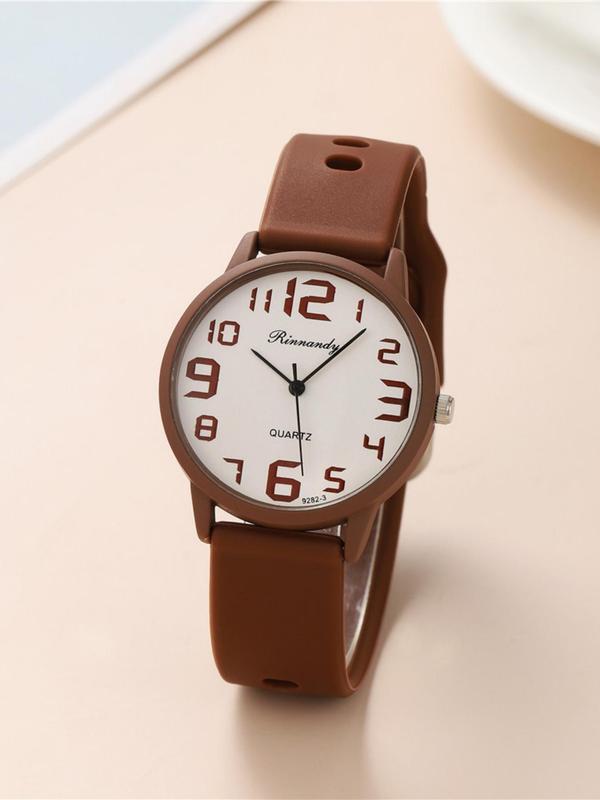 Women's Simple Fashion Round Dial Analog Quartz Watch, Fashionable Casual Silicone Strap Watch, Without Box