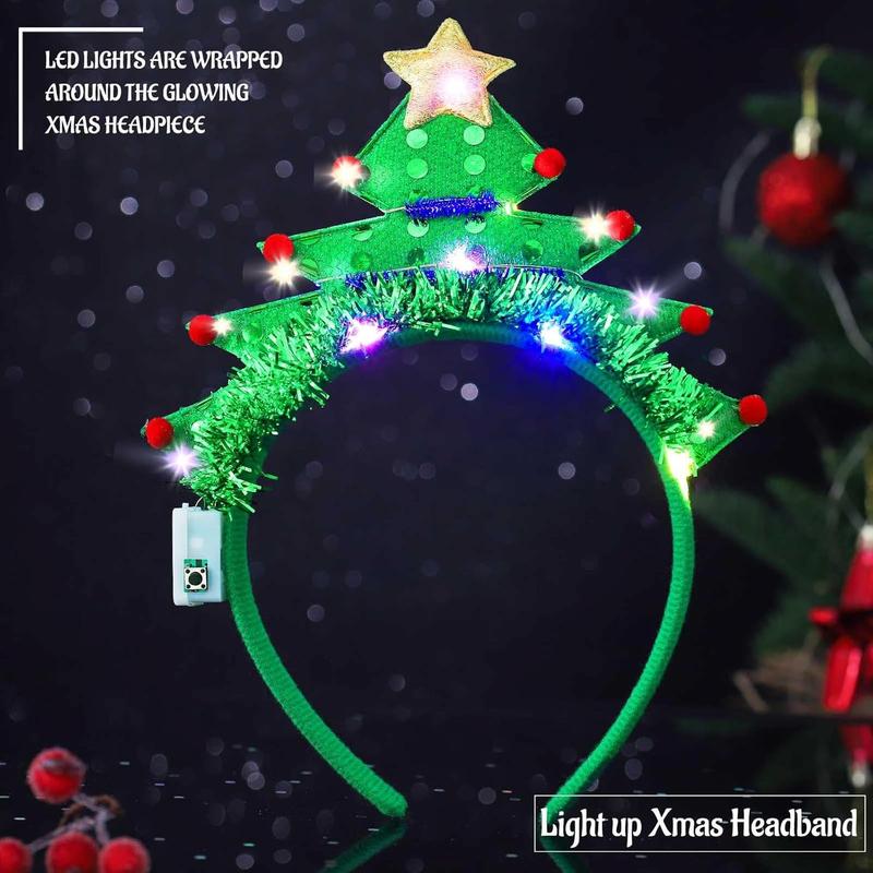 LED Christmas Headbands Light Up Xmas Hairband Glow Christmas Tree Holiday Costume Accessories for Women Girls