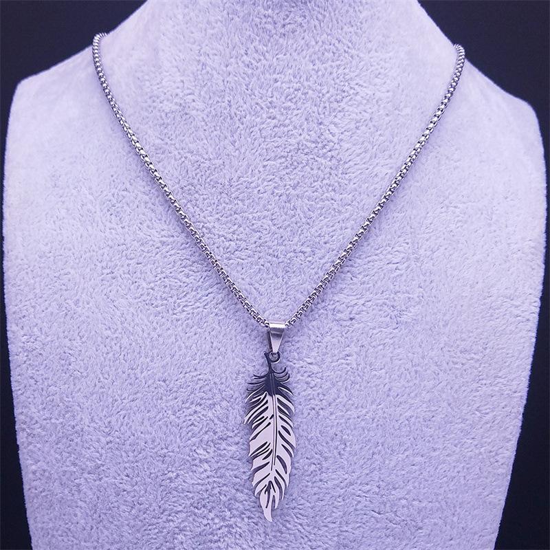 New stainless steel feather pendant hip-hop neutral style titanium steel necklace jewelry accessories