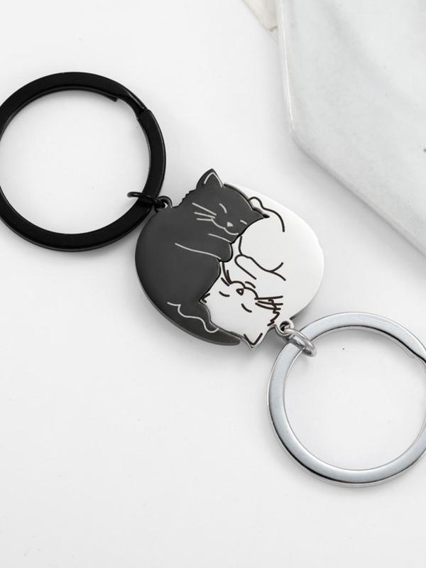 Cute Cartoon Cat Design Bag Charm, Stainless Steel Keychains for Women & Men, Trendy All-match Bag Charms for Birthday Gift