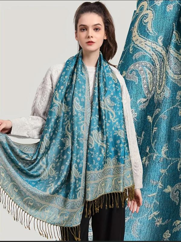 Women's Boho Style Paisley Print Long Scarf, Tassel Decor Vintage Trendy Shawl, Fashionable Scarf for Women & Girls for All Season