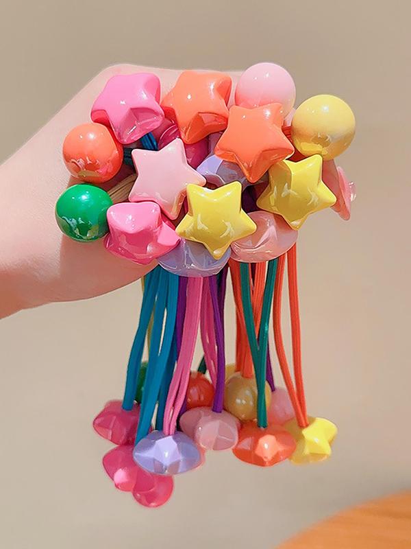 Random Color Star & Heart & Bead Design Hair Tie, Cute Colorful Hair Tie, High Elasticity Hair Tie, Fashion Hair Accessories for Girls & Women