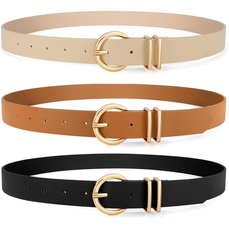 3 Pack Women's Leather Belts for Jeans Dresses Ladies Waist Belt with Fashion Gold Buckle