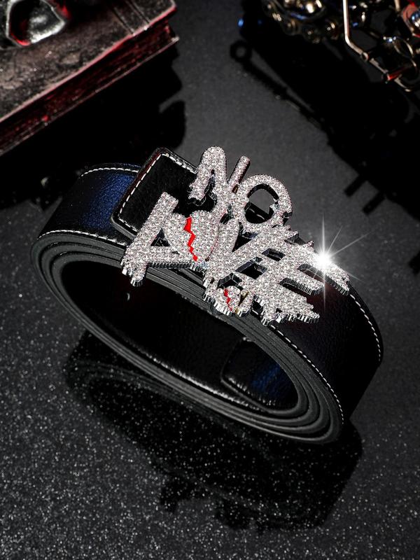 Men's Punk Style Letters Design Rhinestone Belt, Trendy Casual Pu Buckle Belt, Fashion Accessories for Daily Wear for Clothes Decoration for Matching Outfit,  Belts for Men