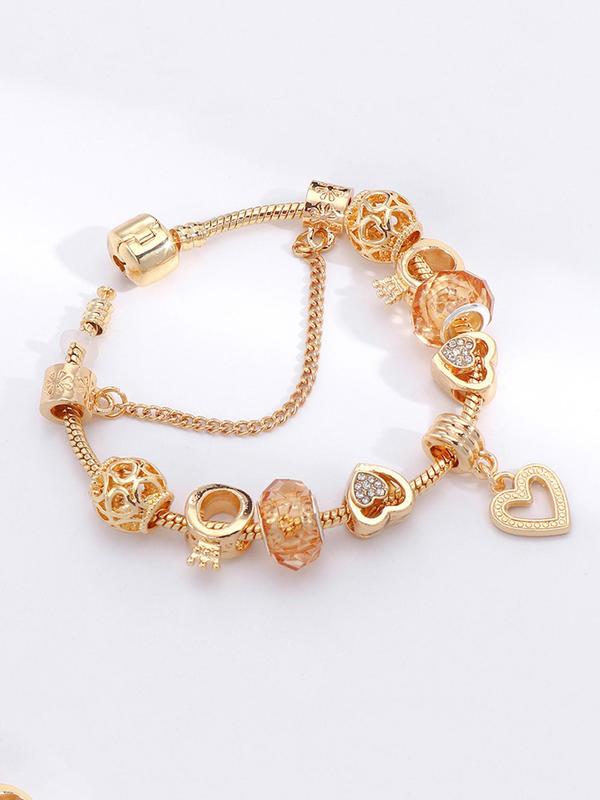 Heart & Rhinestone Decorated Charm Bracelet, Fashionable Jewelry for Women & Girls, Trendy All-match & Exquisite Jewelry for Birthday Gift