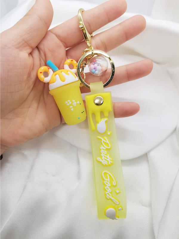 Summer Cute Cartoon Milk Tea & Ice Cream Design Keychain, Creative Keychain for Women & Girls, Fashion Keychain for Daily Clothing Decor