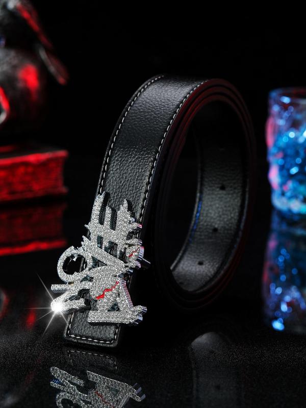 Men's Punk Style Letters Design Rhinestone Belt, Trendy Casual Pu Buckle Belt, Fashion Accessories for Daily Wear for Clothes Decoration for Matching Outfit,  Belts for Men