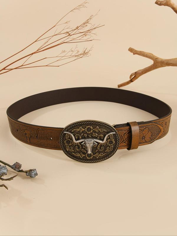 Men's Vintage Western Belt, Fashionable Cow Head Decor Belt for Party, Daily Clothing Decor, Trendy All-match & Exquisite Belt for Birthday Gift