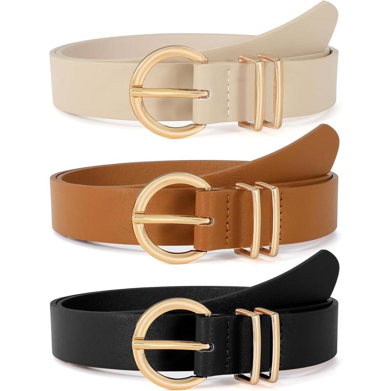 3 Pack Women's Leather Belts for Jeans Dresses Ladies Waist Belt with Fashion Gold Buckle